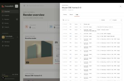 FrameShift system logs tracking distributed render workers